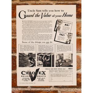1942 Celotex Home Improvement Vintage Print Ad 1940s WWII Era Building Products